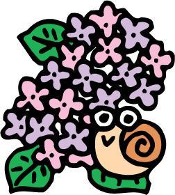 あじさいの花とカタツムリのイラスト