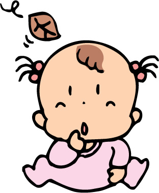 落ち葉を見ている赤ちゃんのイラスト