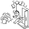 玄関から逃げようとしている男性の上に屋根瓦が落ちてこようとしているイラスト