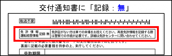 交付通知書「免許情報記録無」サンプル