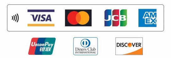 VISA、MasterCard、JCB、American Express、Diners Club、DISCOVER、銀聯(UnionPay)ロゴマーク