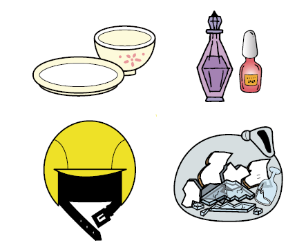 陶器類、ガラス製品、ヘルメットなどの無価物のイラスト
