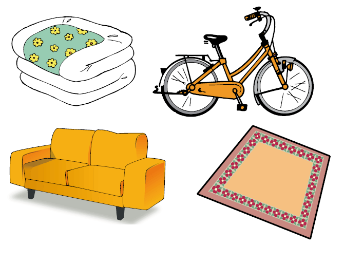 粗大ごみ(布団、自転車、ソファー、じゅうたん)のイラスト