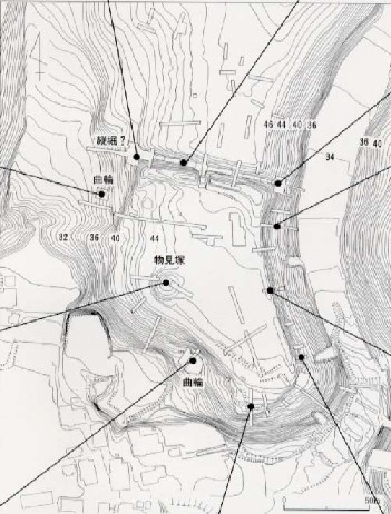 等高線が入った早川城跡の位置を示した地図