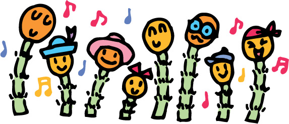 8本のつくしが歌をうたっているイラスト