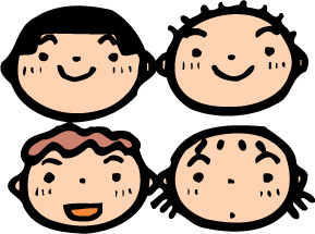 4人の子供たちの顔が並んでいるイラスト