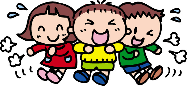 3人でおしくらまんじゅうをしているイラスト