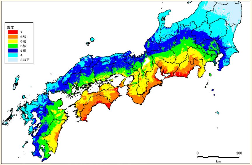 南海トラフ震度分布図