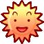 オレンジ色で笑顔の顔のパーツがついている太陽のイラスト