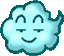 細目でほくそ笑んでいる顔のパーツがついている水色の雲のイラスト