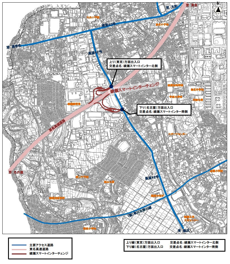 綾瀬スマートインターチェンジ位置図（綾瀬市内の主要アクセス道路を記載）