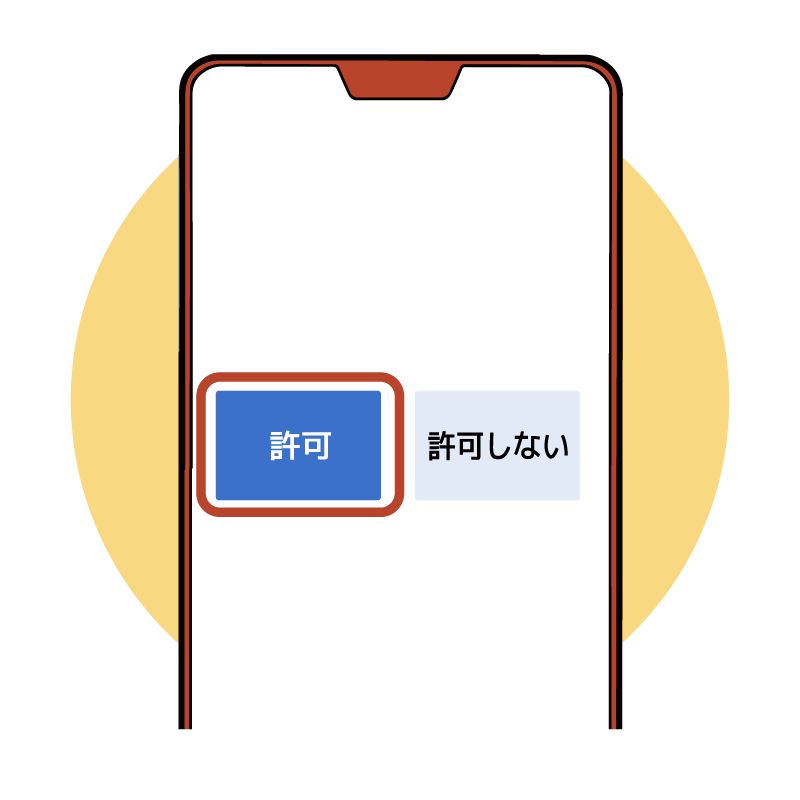 手順6.映像通報システムでは、マイク・カメラ・位置情報を使用します。使用の許可をして次へ進みます。