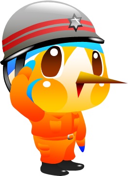 ヘルメットを被り、オレンジ色の活動服を着ているあやぴぃ消防Verのイラスト