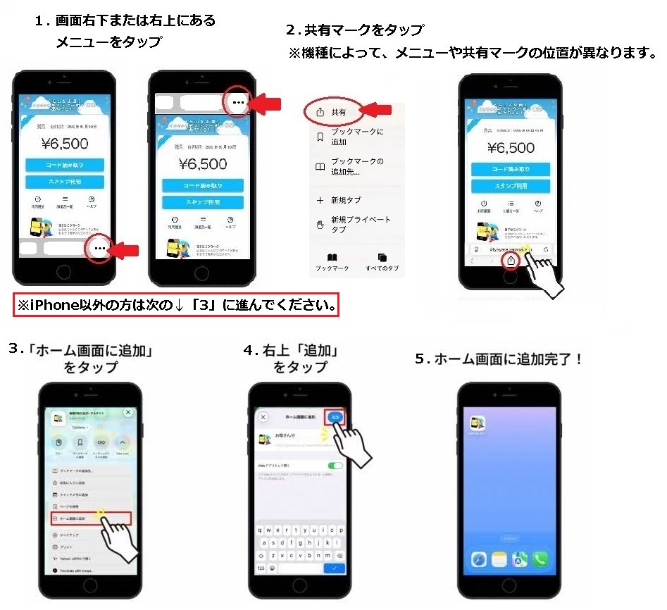デジタルクーポンページのホーム画面への追加方法